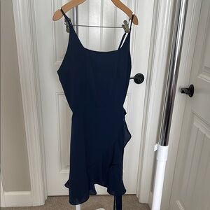 Navy Blue Wrap Dress with ruffles